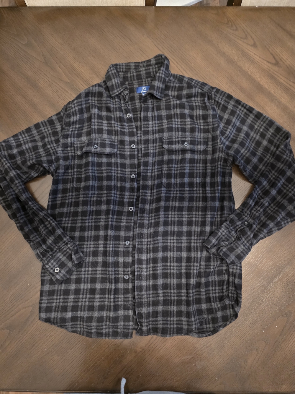 George Men's Black and Gray Plaid Button-Down Shirt